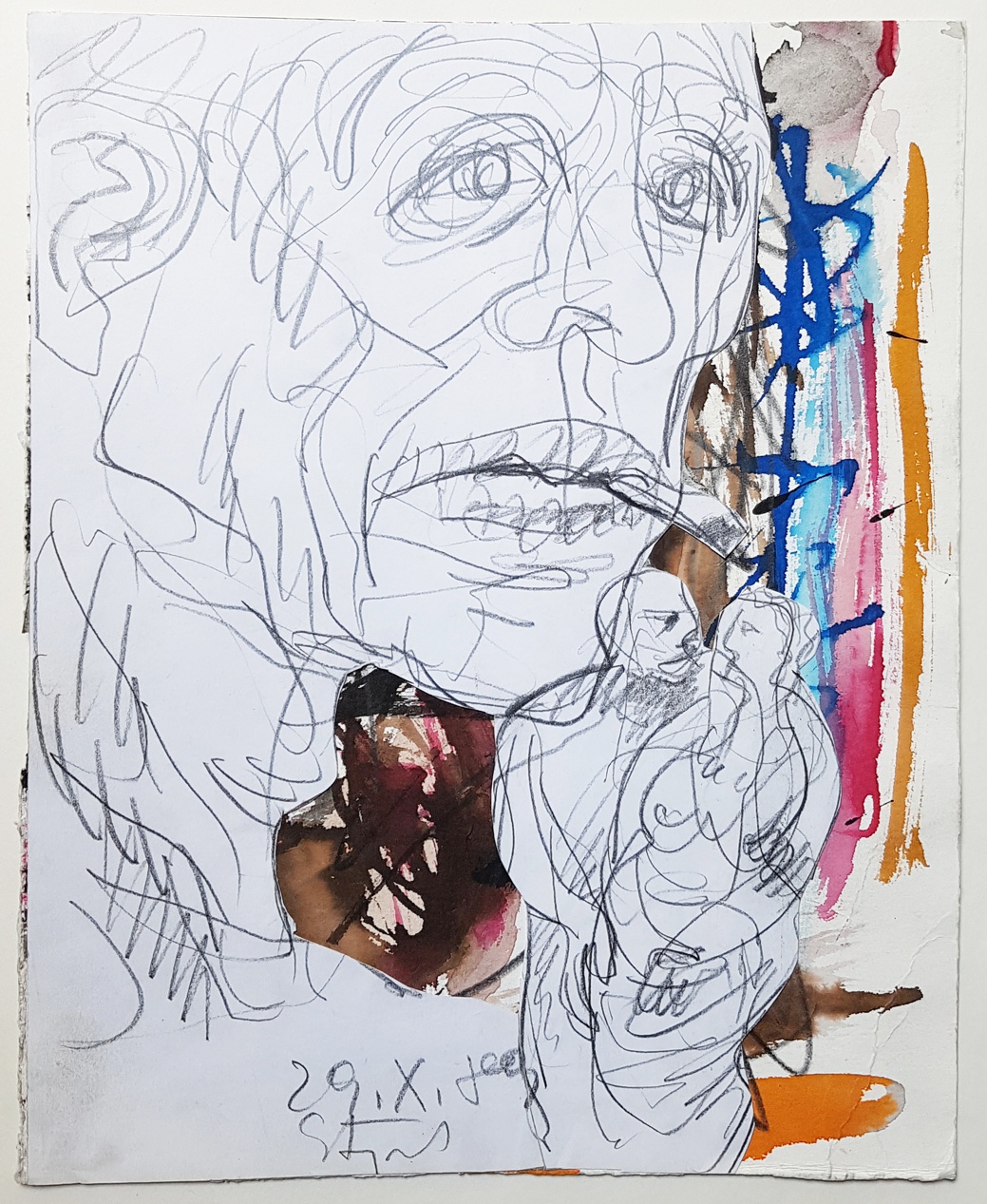 Karl Stengel - Senza titolo - Collage carta, inchiostro, matita e acquerello